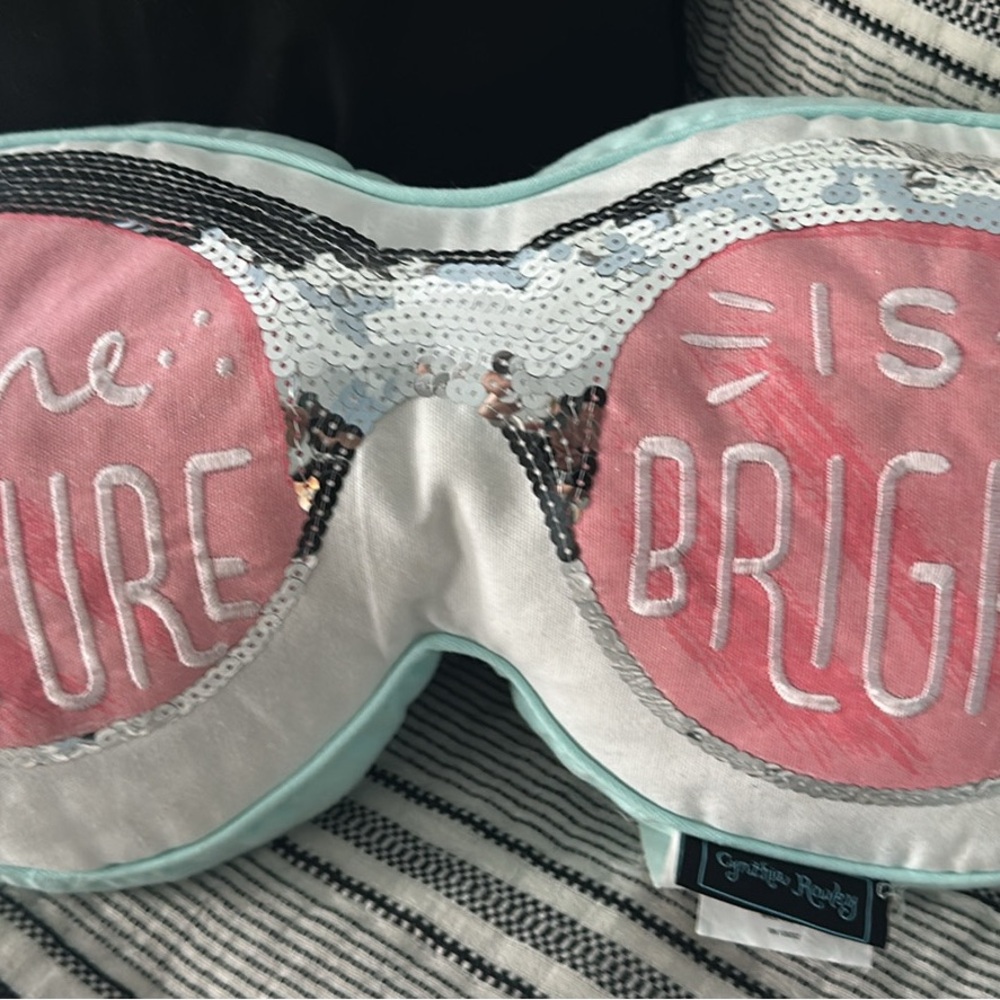 Sequin Sunglasses Pillow with Pink and Silver Design